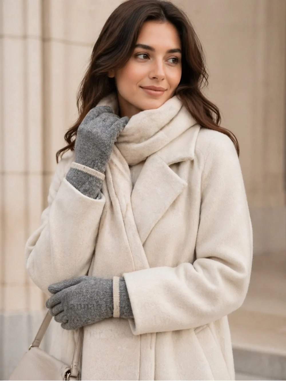 Hannah Rose 100% Cashmere Gloves in Charcoal with Heather Grey Accent.